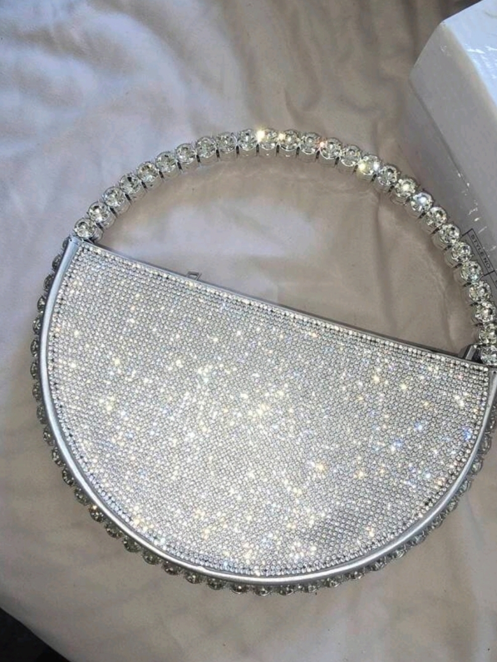 Silver Crystal Half-Moon Evening Bag